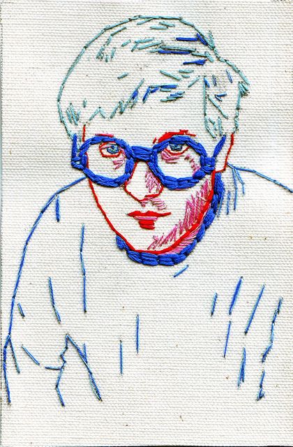 David Hockney Embroidery by OurDailyThread Portrait Quilts, Embroidery Portrait, Etsy Embroidery, Portrait Embroidery, Embroidered Portrait, Kampot, Contemporary Embroidery, David Hockney, Stitching Art