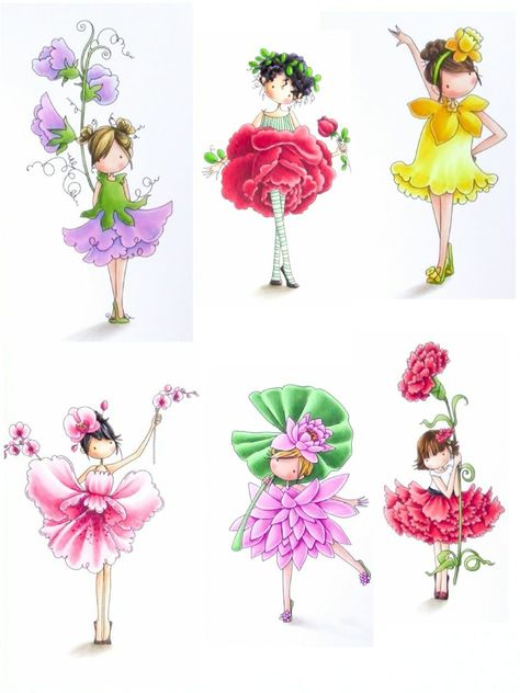 Flower Fairy Drawing, Flower Fairy Art, Fairy Drawings, Fairy Pictures, Card Toppers, Flower Fairies, Digi Stamps, Flower Art Painting, Flower Fairy