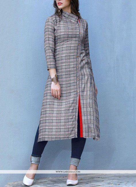 a3545bd79d31f9a72d3a78690adf73fcdesc53043457ri Printed Kurti Designs, Party Wear Kurti, Indian Kurti Designs, Kurti Sleeves Design, New Kurti Designs, Fabric Work, Designer Kurti Patterns, Simple Kurti Designs, Kurti Designs Latest