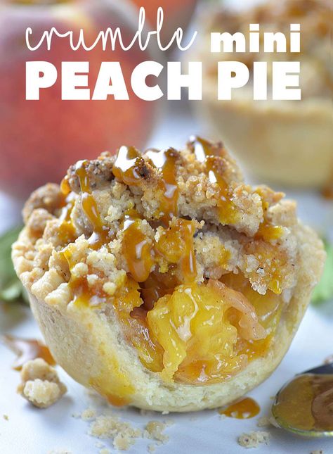 Crumble Mini Peach Pie : Crumble Mini Peach Pie is individual portion of delicious crumble pie loaded with fresh peaches and caramel sauce. Best Peach Pie Recipe, Mini Peach Pies, Peach Crumble Pie, Pie Pictures, Peach Pies, Mini Pie Recipes, Peach Pie Recipes, Crumble Pie, Peach Crumble