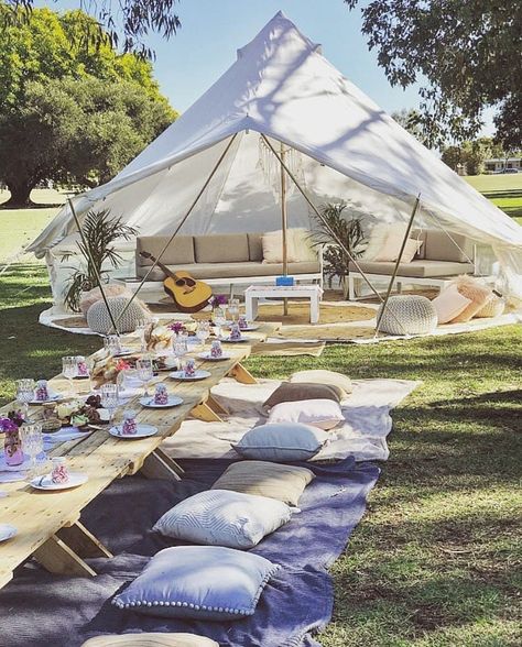 Would you like this stunning luxury picnic set up and styled for you and your friends ? Book today! admin@glampingco.com.au Luxury Tents, Festa Party, Picnic Set, Garden Parties, Tent Wedding, Picnic Party, Backyard Party, Camping Ideas, Outdoor Parties