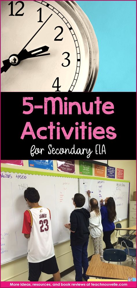 What can you do with five extra minutes in secondary ELA? Here are a few five-minute fillers for keeping your students focused until the bell. (blog post) 7th Grade Ela, Substitute Teaching, 8th Grade Ela, Science Notebooks, Interactive Science, Ap Biology, Middle School Writing, Middle School Language Arts, Secondary Ela