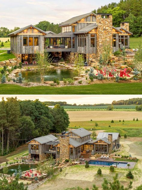 Private Pond, Contemporary Lodge, Mountain Lodges, Country Lodge, Jackson Wyoming, Big Sky Montana, Pond Water Features, Modern Ranch, Hunting Lodge