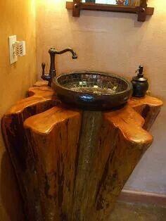 nice Wood Sink, Decor Baie, Log Furniture, Tree Trunks, Tree Stump, Rustic Bathroom, Vessel Sink, Log Homes, Rustic Furniture