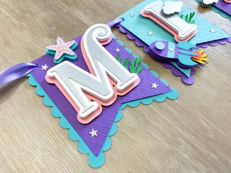 Mermaid Banner, Cricut Banner, Space Banner, Diy Cake Topper Birthday, Mermaid Birthday Decorations, Astronaut Birthday, Birthday Mermaid, Paper Party Decorations, Mermaid Cake Topper