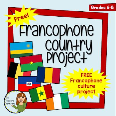 Free French Project - Francophone Country Project - BC New Curriculum Core French Middle School French Fits, French Immersion Kindergarten, Teaching French Immersion, French Immersion Resources, French Speaking Countries, Francophone Countries, High School French, French Writing, French Flashcards