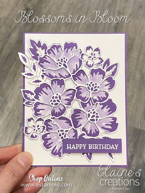 Purple Birthday Card, Cuttlebug Cards, Blossoms In Bloom, Purple Cards, Bday Cards, Twinkling Lights, Flower Stamp, Stamping Up Cards, Fun Fold Cards