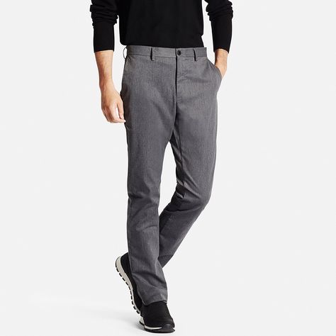 Uniqlo Slim Fit Chinos – summer dress pants for men Uniqlo Tshirts, Gray Trousers Outfit, Slacks Men, Dark Grey Chinos, Grey Chino, Best White Jeans, Seluar Slack, Grey Chino Pants, Gray Trousers