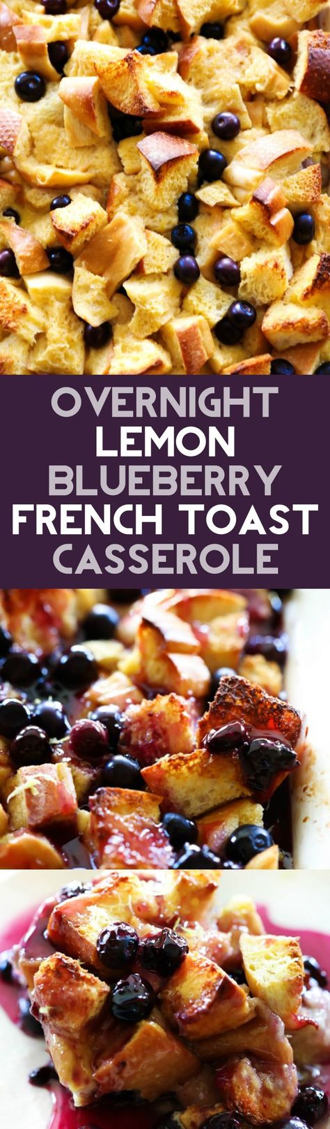 This Overnight Lemon Blueberry French Toast Casserole is a delicious breakfast where all the prep work is done the night before and ready to cook the next morning! It is perfect for feeding a crowd. It has a refreshing hint of lemon and is bursting with fresh blueberries. Blueberry French Toast Casserole Easy, Lemon Blueberry French Toast, Lemon French Toast, French Toast Brunch, Make Ahead Brunch Recipes, Recipes French, Blueberry French Toast Casserole, French Toast Casserole Easy, Make Ahead Brunch