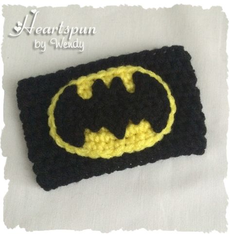 Ravelry: Batman Coffee or Tea Cup Cozy and Applique by Wendy Connor Batman Coffee, Crochet Batman, Crochet Mug Cozy, Crochet Coffee Cozy, Crochet Cup Cozy, Crochet Mask, Batman Symbol, Crochet Cozy, Crochet Keychain Pattern