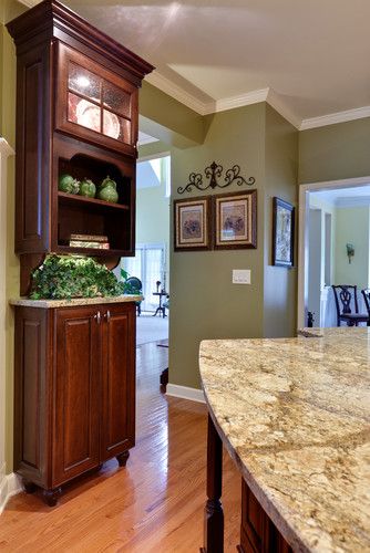 Kitchen Photos Olive Green Neutral Wall Color Design, Pictures, Remodel, Decor and Ideas Popular Kitchen Paint Colors, Green Kitchen Walls, Neutral Wall Colors, Traditional Kitchen Design, Kitchen Walls, Kitchen Wall Colors, Cherry Cabinets, Kitchen Paint Colors, Popular Kitchens