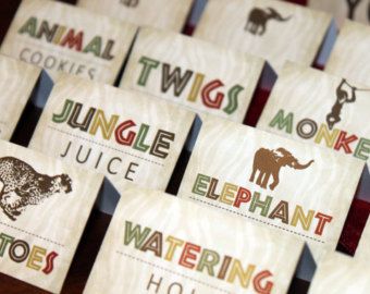 Safari Food Tags, Safari Table Tents, Safari Place Cards, Jungle Food Tags, Zoo Food Tags, Jungle Table Tents, Zoo Table tents Zoo Birthday Party Food, Safari Themed Food, Safari Food Labels, Safari Birthday Party Food, Jungle Food, Safari Food, Safari Party Decorations, Zoo Birthday Party, Safari Invitations