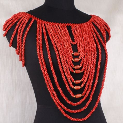 Nigerian Jewelry, Nigerian Beaded Necklace Designs, Ankara Necklaces Accessories, African Choker, Nigerian Beads Necklaces Coral, African Choker Necklace, Nigerian Beads, Igbo Bride, African Beads Necklace