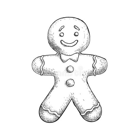 Gingerbread Man Icing, Gingerbread Man Drawing, Cookie Drawing, Easy Christmas Drawings, Handcrafted Christmas Cards, Traditional Christmas Cookies, Christmas Sketch, Candle Drawing, Christmas Tattoo