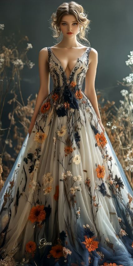 Mexican Flower Dress, Whimsical Gown, Floral Ball Gown, Fairytale Fashion, Fancy Wedding Dresses, Gown Inspiration, Fantasy Dresses, Pizza Delivery, Classy Fashion