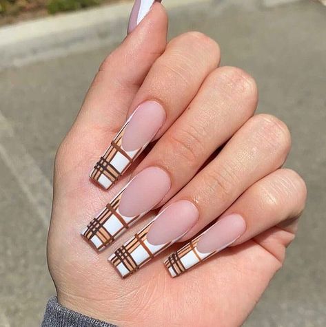 French Tip Nail Art, Multicolored Nails, Designer Nails, French Tip Nail Designs, Classy Nail Designs, Cute Nails For Fall, Plaid Nails, Lake Elsinore, Long Nail