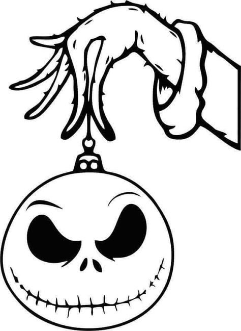 Jack Skellington Drawing, Nightmare Before Christmas Drawings, Jack Skellington Faces, Christmas Hand Painted, Nightmare Before Christmas Tattoo, Christmas Tattoo, Disney Silhouettes, Halloween Craft Projects, Grinch Christmas Decorations