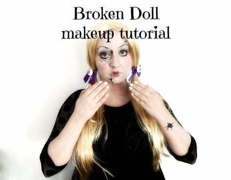 Picture of BROKEN DOLL halloween makeup tutorial Broken Doll Halloween Makeup, Broken Doll Halloween, Doll Halloween Makeup, Broken Doll Costume, Broken Doll Makeup, Doll Makeup Tutorial, White Eye Pencil, Creepy Doll Halloween, Black Face Paint