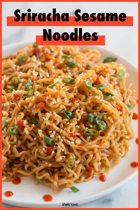 Sriracha sesame noodles — the impossibly easy ramen hack you need to know – SheKnows Top Ramen Recipes Hacks, Top Ramen Recipes Easy, Sriracha Noodles, Ramon Noodles, Top Ramen Recipes, Sesame Noodle, Sesame Noodles Recipe, Ramen Recipes Easy, Easy Ramen