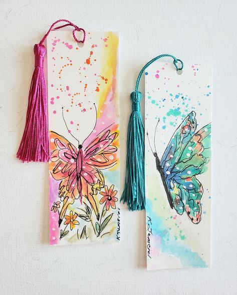 I am a Florida artist who loves painting these cute little bookmarks. They are always a huge hit at my art shows and I hope they are a hit with you! They are a product of The Painted Label where I create a multitude of styles and designs using acrylic and watercolor paint. Each bookmark is sealed with a clear cover for protection. Measure 2 x 6 inches. Butterfly Book Cover Design, Bookmark Designs Drawing, Watercolor Art Bookmarks, Bookmark Watercolor Ideas, Nurse Bookmark, Watercolor Bookmarks Ideas, Bookmark Drawing, Paint Samples Crafts, Bookmark Painting