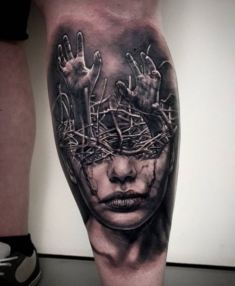 Multiple Personality Tattoo, Post Apocalyptic Tattoo, Split Personality Tattoo, Emotions Tattoo, Overthinking Tattoos, Sinister Tattoos, Gotik Tattoo, Monster Tattoo, Awareness Tattoo