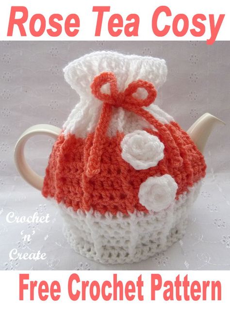 Crochet Rose Tea Cosy, free crochet pattern on  #crochetncreate #crochetteacozy #crochetcosy #freecrochet #crochet #howto #crochetpatterns #freecrochetpatterns #easypatterns #freepatterns #forbeginners #diy #crafts Lavender Chair, Tea Cosy Crochet, Cosy Crochet, Kitchen Crochet, Crochet Bloggers, Cup Cozies, Tea Cozies, Tea Cosies, Make Tea