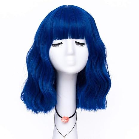 Amazon.com: LABEAUTÉ Blue Wig Short Bob Wavy Wig with Air Bangs for Women, Heat Resistance Shoulder Length Curled Wigs for Daily Use, Cosplay and Theme Parties- 14inch, Royal Blue : Clothing, Shoes & Jewelry Blue Wig Costume, Curled Wigs, Short Bob Wavy, Bob Wavy, Shoulder Length Curls, Air Bangs, Bangs For Women, 2024 Ideas, Blue Clothing