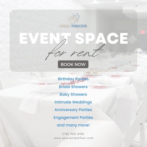 In need of a venue? Check out our intimate space located at Queens, NY! We have an outdoor patio for your food catering services too! Come and let’s celebrate your upcoming events! —— Contact us! 📞 (718) 905-0196 🌐 ajseventparlour.com #party #event #eventplanner #venue #newyork #queens #newyorkeventspace #smallbusiness #blackbusiness #celebration #decor #diy #intimate #eventhall #queens #newyork #newyorkevents #memories #corememory #nostalgic #priceless #cherish Event Rental Business, Event Space Design, Intimate Space, Celebration Decor, Food Catering, Rental Business, Successful Business Tips, Venue Rental, Event Hall