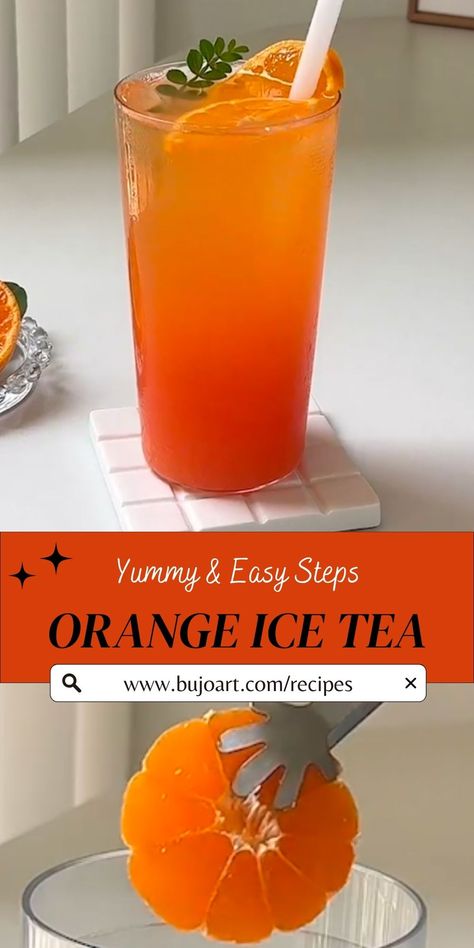 orange ice tea Ginger Iced Tea Recipe, Ginger Iced Tea, Best Non Alcoholic Drinks, Smoothie Popsicles, Easy Mocktail Recipes, How To Make Orange, Tea Riffic, Juicing With A Blender, Bullet Journal Spreads