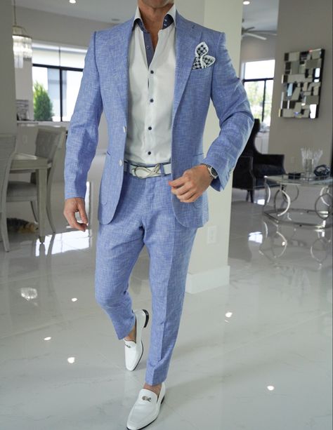 🌞 Perfect summer look right here ☀️ Showcasing our latest Lilac Blu Lino Tweed look. Tag someone that needs this in their life 🙏🏻 #sebastiancruzcouture #summer #fashion #mensweardaily #lino #fashion #summerstyle #mensclothing #lookoftheday #suits Blue Blazer For Men, Cocktail Wedding Attire, Blazer For Men, Wedding Cocktail, Cocktail Attire, Lavender Blue, Summer Suits, Summer Look, Sports Jacket