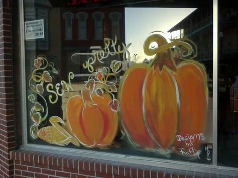 Halloween Window Paintings Art, Autumn Painted Windows, Harvest Window Painting, Painted Fall Windows, Autumnal Window Art, Window Chalk Ideas, Fall Window Drawing, Window Painting Ideas Fall, Fall Window Drawing Ideas