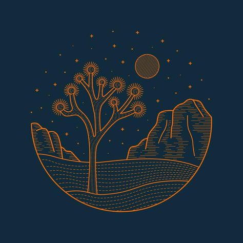 Joshua Tree Graphic, Joshua Tree Illustration, Park In Night, Joshua Tree Drawing, Tree Line Drawing, Patch T Shirt, T Shirt Sticker, The Joshua Tree, Line Vector