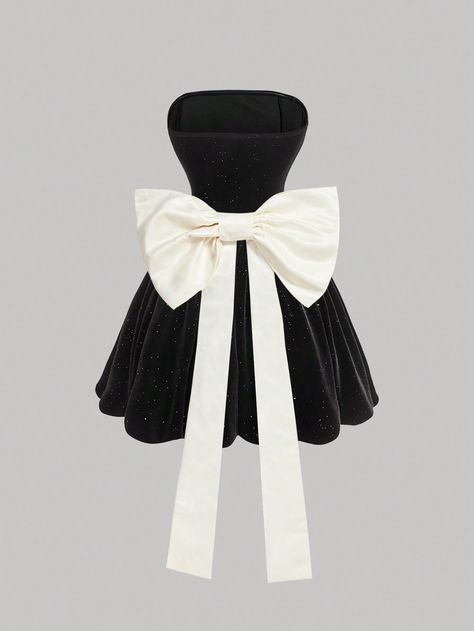 Women's Velvet Bow Decorated Mini Black Dress, Bow Detachable,Black Homecoming Dress,Black Mini Dress Black Party    Plain Fit and Flare Medium Stretch  Women Clothing, size features are:Bust: ,Length: ,Sleeve Length: Black Hoco Dresses Mid Length, Homecoming Dress Black, Homecoming Dresses Black Women, Black Bow Dress, Layered Ruffle Dress, Black Hair Clips, Black Homecoming Dress, Cute Birthday Ideas, Wedding Party Accessories