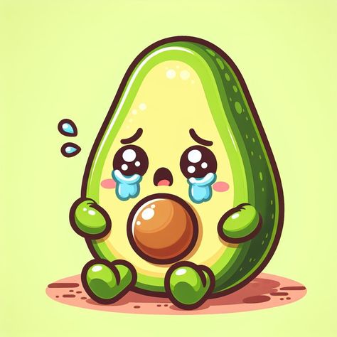 Solo kawaii avocado sitting and crying Cute Avocado Drawing, Avocado Drawing, Kawaii Avocado, Cognitive Bias, Cute Avocado, Animal Doodles, Crayon Art, Beautiful Landscape Wallpaper, Art Drawings For Kids