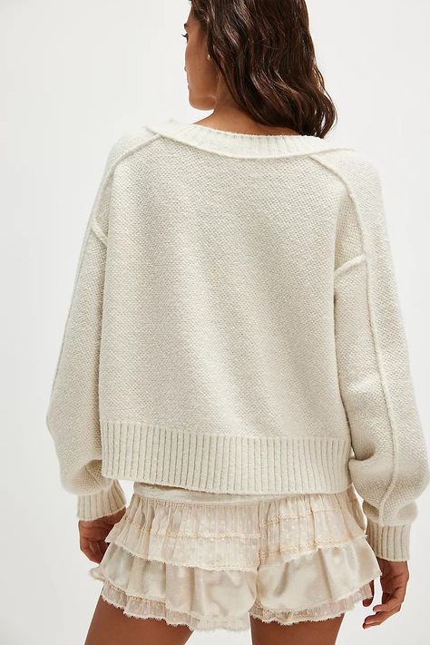 Rhea V-Neck Pullover | Free People Free People Comfy Outfit, Free People Sweater Outfit, Free People Outfits, Stockholm Girl, Autumn Wishlist, Italy Travel Outfit, Beige Knit Sweater, Nails Jewelry, Xmas 2024