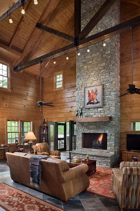 Custom Log Home on Old Hickory Lake | Log Homes, Timber Frame and Log Cabins by… Log Cabin Lighting, Log Cabin Fireplace, Color Palette For Home, Log Home Interior, Cabin Fireplace, Log Cabin Living, Log Cabin Interior, Log Home Interiors, Log Home Decorating