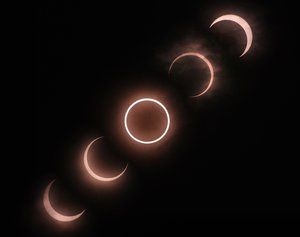 This combination picture shows phases of a total solar eclipse seen from Tokyo on May 21, 2012. (KAZUHIRO NOGI/AFP/Getty Images) Solar Eclipse Photo, Annular Solar Eclipse, Eclipse Of The Heart, Eclipse Solar, Path Of Totality, The Great Migration, Breathtaking Photography, Solar Eclipses, Ring Of Fire