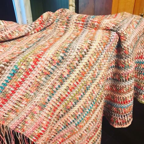 Variegated Yarn Crochet Blanket, Crochet Blanket Variegated Yarn, Variegated Yarn Crochet Patterns, Variegated Yarn Crochet, Variegated Crochet, Homemade Blankets, Scrap Yarn Crochet, Plaid Crochet, Temperature Blanket