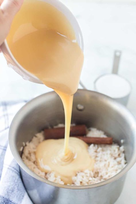 Rice pudding is one of the most delicious and easy desserts, made with warming cinnamon, condensed milk, and sugar to make a creamy, delectable sweet treat! And it comes together so quickly and easily to make for a perfect dessert when entertaining or even for a simple weeknight sweet after dinner with your family! #ricepudding #ricepuddingrecipe #homemadericepudding #pudding #easydesserts Easy Rice Pudding With Condensed Milk, Baked Rice Pudding With Condensed Milk, Easy Rice Pudding With Cooked Rice And Sweetened Condensed Milk, Rice Pudding With Sweet Condensed Milk, Rice Pudding With Sweetened Condensed Milk, What To Do With Sweetened Condensed Milk, Rice Pudding Recipe With Condensed Milk, Rice Pudding With Condensed Milk, Quick Rice Pudding