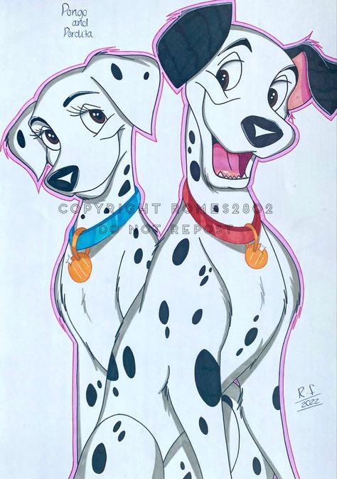 101 Dalmatians Pongo And Perdita, Disney 101 Dalmatians Drawings, Disney Dogs Drawing, 101 Dalmatians Tattoo, 101 Dalmatians Characters, Tiktok Drawings, Animal Couples, Pongo And Perdita, Kissing Drawing