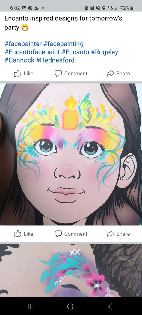 Tangled Face Paint, Face Paint Practice Template, Encanto Face Paint, Encanto Face Painting, Face Painting Practice Board, Flower And Butterfly Face Paint, Face Painting Designs, Paint Designs, Face Painting