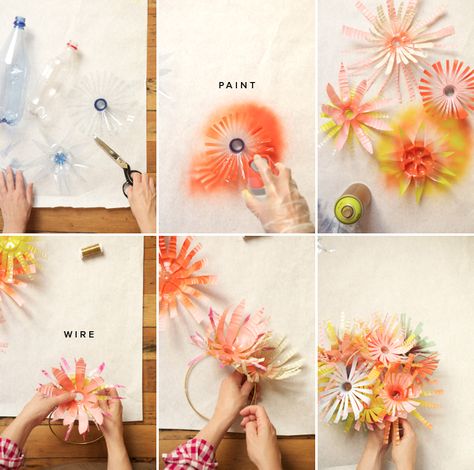 Water Bottle Flower Craft, Water Bottle Flowers, Water Bottle Crafts, Bottle Chandelier, Bottles Diy, Diy Fleur, Diy Water Bottle, Plastic Bottle Flowers, Plastic Bottle Art