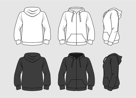 Black and white sweatshirt hoodie template in three dimensions. front, side and back view vector. Clothes for sport and urban style Hoodie Layout, Black Hoodie Template, Hoodie Template, Vector Clothes, Bleaching Clothes, Clothing Templates, Vista Frontal, Cute Headphones, Fashion Design Template