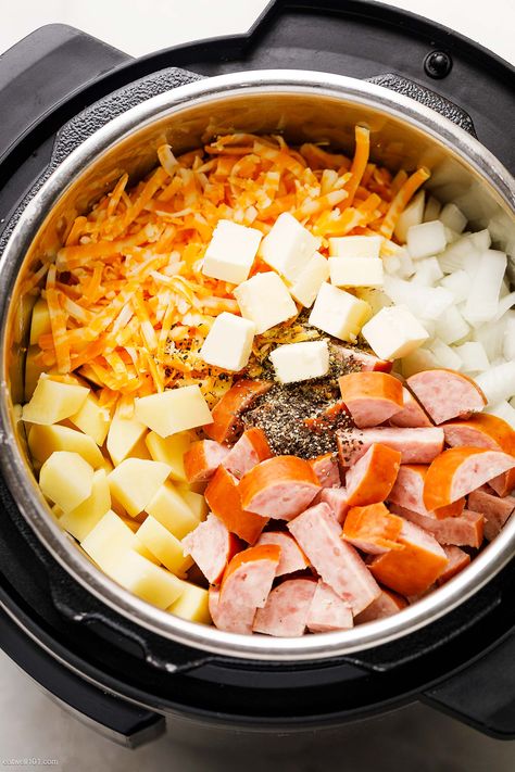 Dinner For 2 Instant Pot, Kielbasa Recipes Instapot, Instapot Cabbage Sausage And Potatoes, Pressure Cooker Sausage And Potatoes, Instant Pot Potato And Sausage Soup, Instant Pot Sausage Soup Recipes, Potato And Sausage Instant Pot, Instapot Recipes With Potatoes, Potato Kielbasa Soup Instant Pot