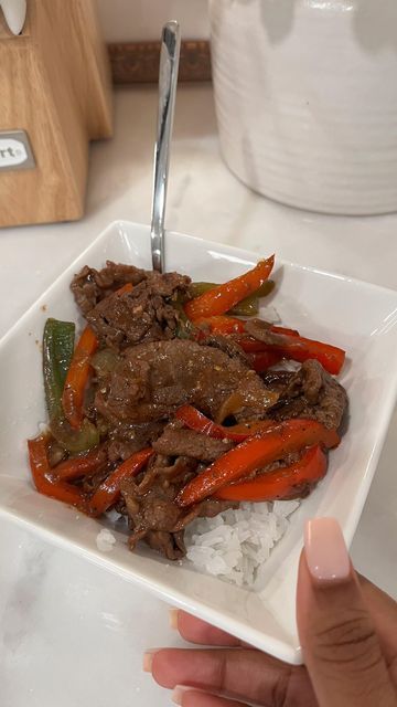 Steak Over Rice, Pepper Steak And Rice, Shaved Beef, Pepper Steak Stir Fry, Steak Stir Fry, Steak And Rice, Sauteed Greens, Aesthetic Foods, Instagram Recipes