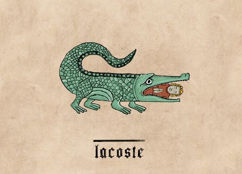 Lacoste Middle Ages Art, Hand Watercolor, Medieval Drawings, Medieval Artwork, Modern Brands, Fantasy Authors, Typo Logo, Famous Logos, Medieval Times