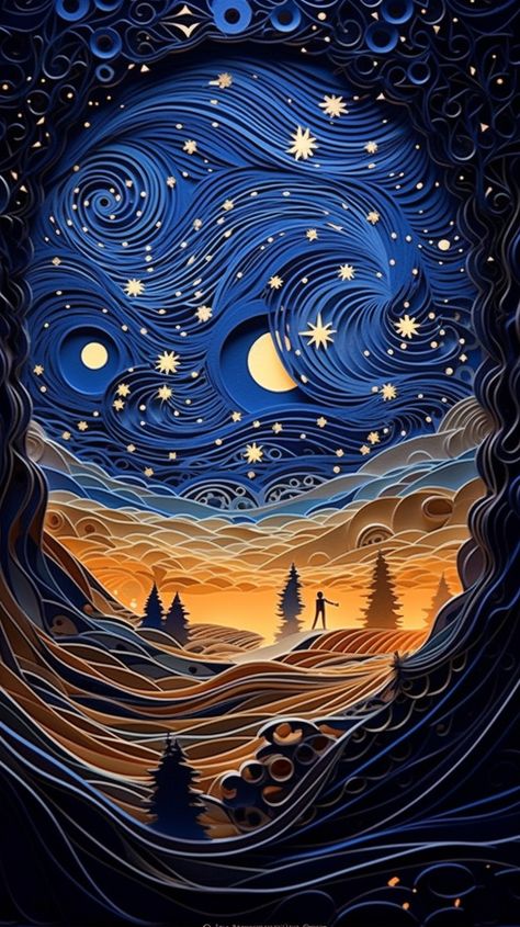 Explore the serene blend of poetry and art in this AI-generated image. Embodying a captivating mix of paper cut craft, soft grasslands, and a starry night sky. The surreal depiction of elderly cartoon skeleton lovers under the glow of a star-studded galaxy stimulates thought, making it an ideal backdrop for verse creation. Let your imagination wander and your words flow. Dive into the world of poetic imagery with us. @better_t0morrow. Galaxy Abstract Art, Night Sky Wall Art, Starry Night Inspired Paintings, Paper Art Wallpaper, Poetic Art, Cartoon Skeleton, Art Imagination, Skeleton Lovers, Starry Night Wallpaper