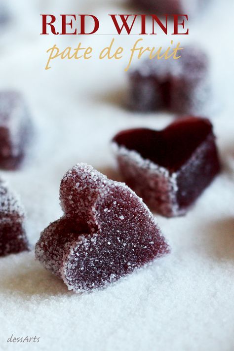 Red Wine Pate de Fruit Red Wine Dessert Recipes, Fruit Jelly Candy Recipe, Red Wine Jelly, Jelly Candy Recipe, Candied Fruit Recipes, Fruit Jellies, Wine Jelly, Homemade Sweets, Candy Recipes Homemade