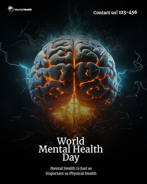 Free psd hand world mental health day in... | Premium Psd #Freepik #psd #psychological-health #mental-health #mental #psychology World Mental Day Poster, World Mental Day, Psychology Posters, Stop The Stigma, World Mental Health Day, Ad Of The World, Brain And Heart, World Days, Mental Health Day