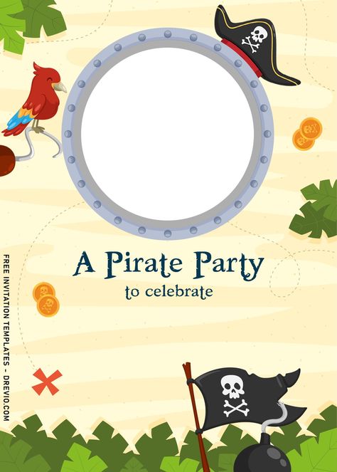 Pirate Party Invitations Template, Pirate Party Invitations, Pirate Birthday Invitations, Pirate Invitations, Ocean Birthday, Free Printable Birthday Invitations, Pirate Adventure, Free Printable Invitations, Invitation Background